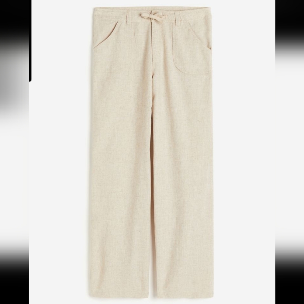 Divided Straight Leg Drawstring Pants in Light Beige